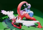 2026 3d_(artwork) 4_toes 5_fingers adelina_the_love_dragon anthro ass_up blue_body blue_eyes blue_fur butt chest_tuft claws deer digital_media_(artwork) dragon duo egg fangs feathered_wings feathers feet female fingers fluffy_ears forehead_gem fur gem green_background green_hair hair half-closed_eyes hand_on_butt heart_tail heartlessangel3d hi_res hooves horn jack-o'_pose larger_female licking long_hair mammal mythological_creature mythological_scalie mythology narrowed_eyes open_mouth oviposition petra_the_defend_deer pink_body pink_scales pose raised_tail red_body red_eyes red_scales scales scalie simple_background size_difference smaller_female tail teeth toe_claws toes tongue tuft white_body white_feathers white_fur wings