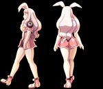  animal_ears animated animated_gif ass bare_legs blush boots bouncing_breasts breast_grab breasts bunny_ears grabbing large_breasts long_hair melona navel panties pink_hair prehensile_hair queen's_blade revealing_clothes see-through shiny simple_background skirt underwear walking 