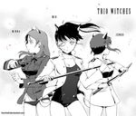  3girls animal_ears eyepatch flauschtraut gun handgun hornhell katana minna-dietlinde_wilcke monochrome multiple_girls one-piece_swimsuit panties pistol sakamoto_mio school_swimsuit strike_witches swimsuit sword tail takei_junko underwear weapon 