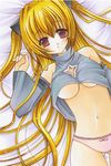  blonde_hair breasts detached_sleeves konjiki_no_yami long_hair medium_breasts panties red_eyes solo to_love-ru underboob underwear 