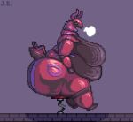2022 antennae_(anatomy) anthro anthrofied arthropod belly big_belly big_breasts big_butt breasts breath butt digital_media_(artwork) eyes_closed female full-length_portrait furniture furniture_damage generation_5_pokemon grey_background huge_breasts huge_butt jellybru nintendo nude obese obese_anthro obese_female overweight overweight_anthro overweight_female pixel_(artwork) pokemon pokemon_(species) pokemorph portrait resting scolipede side_view signature simple_background sitting sitting_on_stool small_head solo stool stool_breaking tail thick_thighs