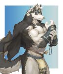 2024 accessory anthro barazoku biceps big_muscles black_body black_clothing black_fur black_jacket black_topwear blue_background blue_bottomwear blue_clothing blue_loincloth border bottomwear bulge canid captainjohkid chest_tuft clothing countershade_arms countershade_face countershade_fur countershade_legs countershade_neck countershade_tail countershade_torso countershading digital_drawing_(artwork) digital_media_(artwork) fur furrowed_eyebrows headband hi_res horkeu_kamui_(tas) jacket lifewonders loincloth looking_aside male mammal mouth_closed multicolored_body multicolored_fur muscular muscular_anthro muscular_male obliques pecs portrait pupils side_view simple_background slit_pupils snout solo tail tan_bottomwear tan_clothing tan_loincloth three-quarter_portrait tokyo_afterschool_summoners topwear tuft two_tone_body two_tone_fur white_body white_border white_countershading white_sclera wrist_guards yellow_pupils