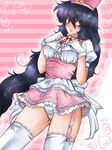  blush garters hellsing kiraki long_hair panties red_eyes solo takagi_yumie thighhighs thighs underwear waitress white_legwear white_panties 