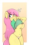 absurd_res alternate_species anthro anthrofied arms_bent big_breasts biped black_blush black_eyebrows blush blush_lines blushing_at_viewer border breasts clothed clothing clothing_lift curvy_figure emanata embarrassed equid equine eye_through_hair eyebrow_through_hair eyebrows felixf female female_anthro fingers fluttershy_(mlp) friendship_is_magic glistening glistening_breasts glistening_eyes glistening_legs glistening_thighs gradient_background green_clothing green_eyes green_shirt green_topwear hair hasbro hi_res horse hourglass_figure huge_breasts humanoid_hands iris long_hair looking_aside looking_aside_at_viewer looking_at_viewer mammal mouth_closed my_little_pony navel no_bra orange_background orange_blush outside_border pantsless pantsless_anthro pantsless_female pink_hair pink_tail pinup pony portrait pose pupils shaded shirt shirt_lift simple_background solo tail tan_background thick_thighs thong three-quarter_portrait three-quarter_view topwear translucent translucent_hair under_boob underwear white_border white_clothing white_sclera white_thong white_underwear wide_hipped_anthro wide_hipped_female wide_hips yellow_background yellow_body