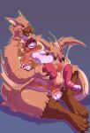 absorption_vore absurd_res ambiguous_gender anthro balls breasts capcom domestic_cat duo ember_(cat) felid feline felis flying_wyvern genitals goo_creature gynomorph gynomorph/ambiguous heart_eyes heart_symbol hi_res intersex intersex/ambiguous mammal monster_hunter nargacuga partially_submerged paws penis spiral spiral_eyes vore zannathedragon