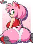 2026 3:4 abstract_background absurd_res accessory amy_rose anthro artist_name big_breasts big_butt black_nose boots breasts butt camel_toe clothed clothing dress eulipotyphlan eyelashes female footwear green_eyes hair hair_accessory hairband hedgehog hi_res huge_butt kneeling lipstick looking_at_viewer makeup mammal nyazuliart open_mouth open_smile panties pink_hair rear_view red_clothing red_dress sega shoes short_hair smile solo sonic_the_hedgehog_(series) teeth text thick_thighs tongue underwear white_clothing white_panties white_underwear
