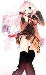  :o blazer diploma highres jacket kantoku kugiri_cornelia one_eye_closed panties pantyshot plaid plaid_scarf plaid_skirt ribbon scarf school_uniform shinkyoku_soukai_polyphonica shinkyoku_soukai_polyphonica_aphonic_songbird side-tie_panties skirt solo thighhighs underwear 