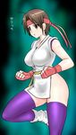  brown_hair fingerless_gloves gloves headband highres okyou ryuuko_no_ken short_hair solo the_king_of_fighters thighhighs yuri_sakazaki 