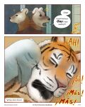 2026 4:5 absurd_res anthro athletic avian beak bird border brown_clothing brown_shirt brown_topwear clothing comic dialogue english_text exclamation_point eyebrows eyes_closed felid from_front_position fucked_silly fur glowing_text group gulonine heads_together hi_res looking_pleasured lying male male/male mammal markings marten missionary_position moan muscular mustelid musteline nude obscured_penetration obscured_sex offscreen_sex on_back open_mouth orange_body orange_fur pantherine pink_nose question_mark raised_eyebrows romantic romantic_ambiance romantic_couple romantic_embrace_position romantic_sex scrunchy_face sex sharkinthepark shirt shocked skinny sound_effects speech_bubble striped_markings stripes text tiger topwear trio whisker_spots whiskers white_body white_border