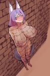 absurd_res against_surface against_wall animal_humanoid big_breasts blush bodypaint breasts brick brick_wall brothbowl camo canid canid_humanoid canine canine_humanoid embarrassed female fox_humanoid fur hands_behind_back hi_res high-angle_view huge_breasts humanoid inner_ear_fluff lealumie mammal mammal_humanoid meccha_chameleon motion_lines nervous nervous_smile pubes purple_body purple_fur shaking solo standing tan_body tan_skin thick_thighs trembling tuft wall_(structure) white_body white_fur white_inner_ear white_inner_ear_fluff wide_hips