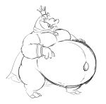  2022 anthro belly big_belly cape clothing crocodilian crown donkey_kong_(series) fangs gem hand_on_stomach king_k._rool kremling looking_at_viewer male mostly_nude narrowed_eyes navel nintendo obese obese_anthro obese_male outie_navel overweight overweight_anthro overweight_male praceph reptile scalie solo standing video_games 