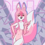  absurd_res anthro areola brand_new_animal breasts canid canine female fox fur gesture hair hi_res mammal nazuna_hiwatashi nude pink_body pink_fur pink_hair pointing red_eyes smile solo spin_your_sin studio_trigger white_body white_fur 