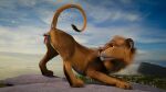  3d_(artwork) animal_genitalia animal_penis anus avian balls bird digital_media_(artwork) erection felid feline_penis feral genitals lion looking_back male mammal outside pantherine penis raised_tail realistic rock ruark sky solo spread_legs spreading 