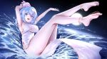  barefoot blue_hair feet haiyi highres itaco jellyfish jellyfish_hair_ornament legs moon night soles synthesizer_v toes 