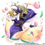  1girl belt blonde_hair boots breasts buttons collared_shirt dress floating_hair folding_fan food fruit full_body hand_fan hat hat_ribbon holding holding_fan large_breasts light_brown_hair long_dress long_hair long_sleeves looking_at_viewer loose_belt official_art orange_ribbon peach pinafore_dress purple_dress purple_footwear purple_ribbon ribbon rotte_(1109) shirt single_strap solo tassel touhou touhou_lost_word very_long_hair watatsuki_no_toyohime white_headwear white_shirt yellow_eyes 