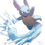  claws commentary_request dated fangs full_body kicking morio_(poke_orio) no_humans outstretched_arms pokemon pokemon_(creature) wartortle water white_background 