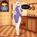  absurd_res anthro bovid breasts brown_hair butt caprine clothed clothing dress duo female frisk_(undertale) goat hair hi_res kevwrite male male/female mammal panties red_eyes toriel undertale undertale_(series) underwear video_games white_body yellow_body 