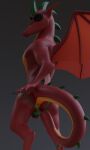  3d_(artwork) absurd_res american_dragon:_jake_long anthro anus backsack balls blender_(software) butt claws clothing digital_media_(artwork) disney dragon genitals hi_res jake_long looking_at_viewer looking_back male no-name-no-problem presenting presenting_anus red_body scalie simple_background solo western_dragon wings 