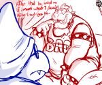  absurd_res anthro bed bowser clothed clothing dialogue duo furniture hi_res kamek koopa magikoopa male mario_bros nintendo scales scalie simple_coloring sketch slightly_chubby trashtoonz video_games 