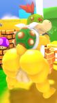  3d_(artwork) anthro balls bandanna big_balls big_butt blush bodily_fluids bowser_jr. butt digital_media_(artwork) flagpole genitals glistening glistening_body glistening_skin hair hi_res kerchief koopa leaning leaning_forward looking_at_viewer looking_back male mario_bros musk musk_clouds nintendo outside red_hair royal_cicada scalie shell smile solo source_filmmaker sweat thick_thighs video_games yellow_body 