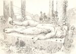  absurd_res anthro bovid caprine corpse death female flower forest forest_background genitals graphite_(artwork) hi_res hooves mammal monochrome nature nature_background nipples pencil_(artwork) plant pussy rose_(flower) sacrifice scale_(artist) sheep solo traditional_media_(artwork) tree young 