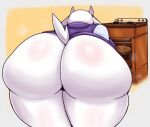  2022 anthro appliance bent_over big_butt blush body_blush boss_monster bottomless bovid breasts butt butt_blush caprine clothed clothing dessert female floppy_ears food fur horn huge_butt mammal matospectoru pie purple_clothing rear_view robe solo stove thick_thighs toriel undertale undertale_(series) video_games white_body white_butt white_ears white_fur white_horn white_tail 