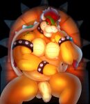  2022 absurd_res anthro armband balls barazoku belly biceps big_muscles big_penis black_background bowser bracelet chair collar dragonslash eyebrows flaccid foreskin furniture genitals hair hi_res horn humanoid_genitalia humanoid_penis illumination_entertainment jewelry koopa looking_at_viewer male mario_bros musclegut muscular muscular_anthro muscular_male nintendo nipples non-mammal_balls non-mammal_nipples nude pecs penis scalie shell simple_background sitting smile solo spiked_armband spiked_bracelet spiked_collar spiked_shell spikes spikes_(anatomy) the_super_mario_bros_movie throne vein video_games 