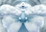  2017 abstract_background action_pose air_creature ambiguous_gender angehistoire avian beak black_sclera blue_eyes claws cloud cool_colors descending elemental_creature feathers feral flying head_crest living_cloud looking_at_viewer looking_down low-angle_view mega_altaria mega_evolution neck_tuft nintendo open_beak open_mouth pokemon pokemon_(species) portrait pose restricted_palette solo spread_wings tail_feathers tuft video_games wind wings 