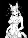  ... 1girl :/ animal_ears armpit_peek bare_shoulders black_background blush bow bra braid breasts cat_ears cat_tail confused ear_blush extra_ears kaenbyou_rin letterboxed mizuga monochrome multiple_tails navel pointy_ears slit_pupils solo spoken_ellipsis tail touhou twin_braids underwear uneven_eyes 