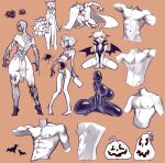  2022 anthro biped breasts canid canine clothed clothing female food fruit goo_creature goo_humanoid halloween hi_res holidays human humanoid jack-o&#039;-lantern male mammal marmalademum monstrous_humanoid mummy plant pumpkin sharp_teeth solo stomach_mouth teeth undead 