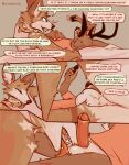  2022 anthro anthro_on_anthro antlers ball_lick balls biped bottomless bottomless_anthro bottomless_male brown_body brown_fur canid canine canis cantio_(lawyerdog) cervid close-up clothed clothing coyote dialogue digital_media_(artwork) duo english_text erection fur genitals grey_background hi_res horn humanoid_genitalia humanoid_penis interspecies lawyerdog licking lying male male/male mammal multicolored_body multicolored_fur on_back oral panko_(lawyerdog) penis sex simple_background speech_bubble tank_top_only text tongue tongue_out white_balls white_body white_fur 