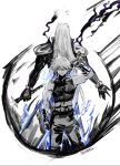  2boys armor blue_eyes cloud_strife final_fantasy final_fantasy_vii final_fantasy_vii_advent_children gloves grey_hair highres holding jacket long_hair male_focus masamune_(ff7) multiple_boys sephiroth short_hair shoulder_armor sleeveless spiked_hair super_smash_bros. sword weapon yourfreakyneighbourh 