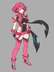  1girl bangs black_gloves breasts chest_jewel earrings f_1chan fingerless_gloves gem gloves headpiece jewelry large_breasts pyra_(xenoblade) red_eyes red_hair red_shorts short_hair short_shorts shorts solo swept_bangs thighhighs tiara xenoblade_chronicles_(series) xenoblade_chronicles_2 