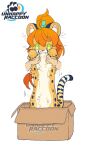 2022 box carrying cheetah claws container countershading felid feline female green_eyes hair hi_res inner_ear_fluff kitana_(unhappy_raccoon) looking_at_viewer mammal official_art orange_hair simple_background spots tuft unhappy_raccoon unknown_artist white_background 