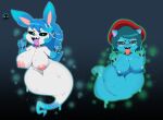 apode bencs big_breasts blue_body blue_hair breasts domestic_cat duo featureless_crotch felid feline felis female ghost hair hi_res lagomorph legless leporid mammal nipples rabbit spirit thick_thighs tongue tongue_out white_body 