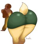  2022 absurd_res animal_crossing anthro artist_name big_butt butt butt_focus canid canine canis clothed clothing dipstick_tail domestic_dog female hi_res huge_butt isabelle_(animal_crossing) jhenightfox mammal markings nintendo shih_tzu signature simple_background solo tail_markings thick_thighs toy_dog video_games white_background 