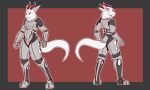  2022 5:3 absurd_res anthro black_sclera blue_eyes dragon fingers front_view hi_res horn male model_sheet rear_view red_horn solo standing the_man white_body 