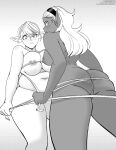  big_breasts big_butt breasts butt dark_body dark_skin elf featureless_crotch female hi_res humanoid laundrymom not_furry nude tape_measure 