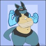  anthro aura biped blue_body blue_fur breasts chest_spike female fur generation_4_pokemon greasymojo hi_res lucario magic_hands mammal navel nintendo pokemon pokemon_(species) solo spikes spikes_(anatomy) video_games 