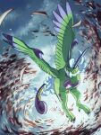  black_eyes bright_pupils colored_sclera commentary_request flying full_body fusenryo highres looking_at_viewer no_humans pokemon pokemon_(creature) solo talons tornadus tornadus_(therian) white_pupils yellow_sclera 