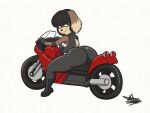  anthro big_butt black_hair brown_body brown_fur butt canid canine canis clothed clothing domestic_dog female footwear fur hair hi_res mammal motorcycle panties shoes simple_background solo tansau underwear vehicle white_background 