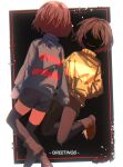  brown_hair chara_(undertale) choco_rabbitt frisk_(undertale) highres looking_at_viewer shirt short_hair shorts smile undertale 