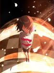  1girl brown_hair choco_rabbitt frisk_(undertale) from_side highres light looking_at_viewer shirt short_hair shorts smile undertale 
