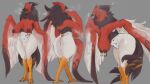  2022 absurd_res anthro big_breasts biped bird_feet black_body black_feathers breasts breath butt digital_media_(artwork) feathered_arms feathers female generation_6_pokemon grey_background hanging_breasts hi_res lvlirror nintendo nipple_piercing nipple_ring nipples piercing pokemon pokemon_(species) red_body red_feathers ring_piercing simple_background solo talonflame thick_thighs video_games white_body white_feathers wide_hips 