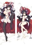  black_hair blush breasts cameltoe dakimakura_(medium) elbow_gloves fur-trimmed_gloves fur_trim gloves hair_between_eyes ilya_(princess_connect!) large_breasts long_hair moeanime navel princess_connect! red_eyes small_breasts smile thighhighs toes torn_clothes very_long_hair 