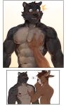  &lt;3 2022 abs absurd_res anthro anthro_on_anthro antlers bakemonoy big_muscles big_pecs blush cervid comic dawn_chorus devon_(dawn_chorus) duo eyebrows eyes_closed felid fur hair hand_on_chest hand_on_pecs hi_res horn lucky_skebe male male/male mammal meme multiple_scenes muscular muscular_anthro muscular_male narrowed_eyes navel nipples nude pantherine pec_grab pec_grasp pecs rune_(dawn_chorus) simple_background smile tuft video_games visual_novel white_background 