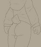  2022 anthro backsack balls bottomless bottomless_male bovid butt caprine clothed clothing digital_drawing_(artwork) digital_media_(artwork) echo_(sundaecorner) genitals goat hoodie hoodie_only male mammal monochrome raised_tail rear_view short_tail simple_background sketch solo sundaecorner topwear topwear_only yellow_and_black 
