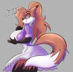  anthro apron auntie_vixen big_breasts blush breasts canid canine clothing dialogue english_text eyewear female fox glasses hair hair_over_eye hi_res huge_breasts looking_at_viewer mammal one_eye_obstructed solo solratic text 