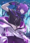  1boy cyberpunk highres male_focus non-web_source original purple_eyes purple_hair shiei_yudzuki solo 