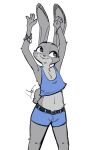  anthro belly bottomwear clothing dancing disney female hi_res hopps judy judyhopps44 kitsune2000 lagomorph leporid mammal rabbit shorts solo zootopia 